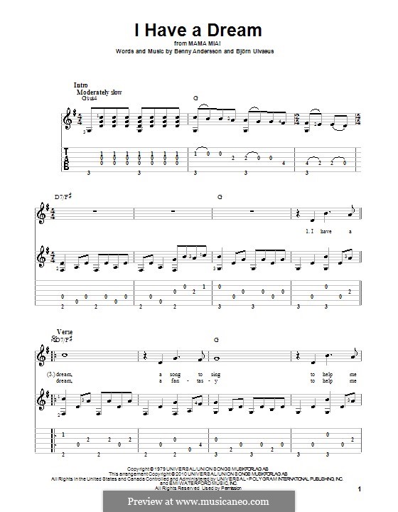 I Have a Dream (ABBA): For guitar with tab by Benny Andersson, Björn Ulvaeus