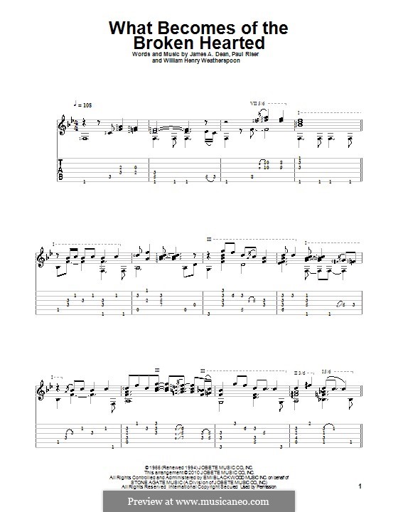 What Becomes of the Broken Hearted (Jimmy Ruffin): For guitar with tab by James A. Dean, Paul Riser, William Henry Weatherspoon