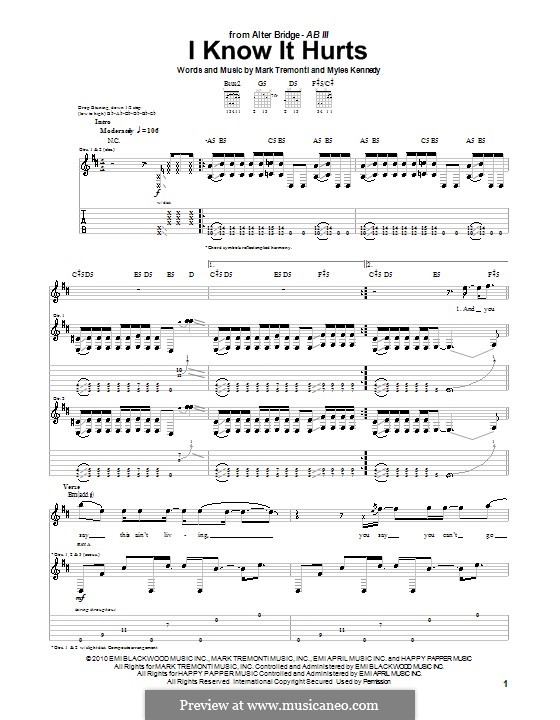 I Know It Hurts (Alter Bridge): For guitar with tab by Mark Tremonti, Myles Kennedy