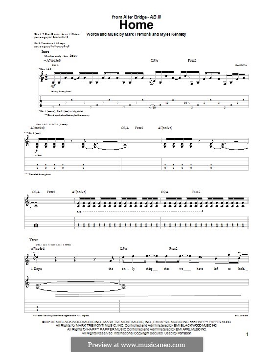 Home (Alter Bridge): For guitar with tab by Mark Tremonti, Myles Kennedy