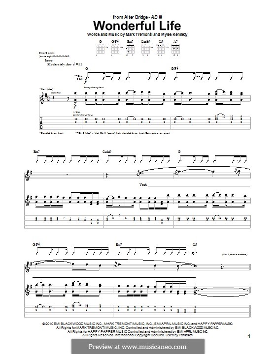 Wonderful Life (Alter Bridge): For guitar with tab by Mark Tremonti, Myles Kennedy