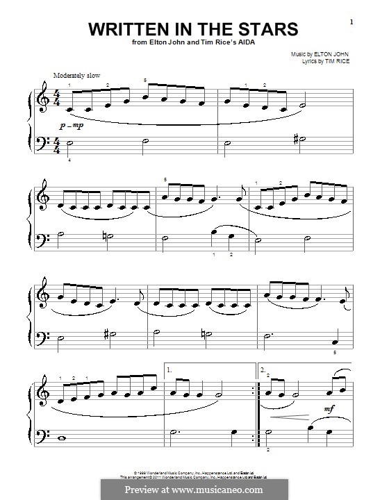Written in the Stars: For easy piano by Elton John
