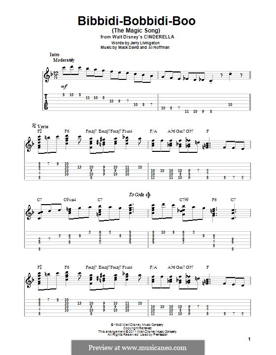 Bibbidi-Bobbidi-Boo (The Magic Song): For guitar by Al Hoffman, Mack David