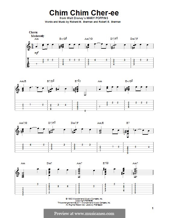 Chim Chim Cher-ee (from Mary Poppins): For guitar by Richard M. Sherman, Robert B. Sherman