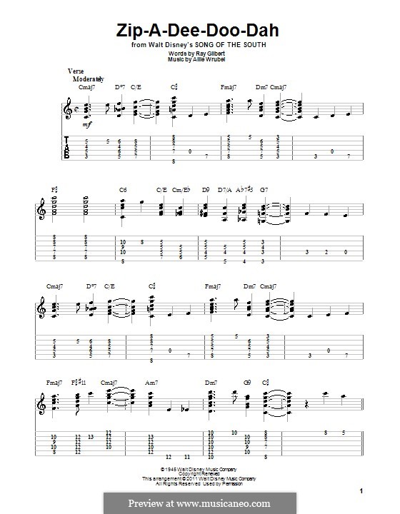 Zip-A-Dee-Doo-Dah: For guitar with tab by Allie Wrubel