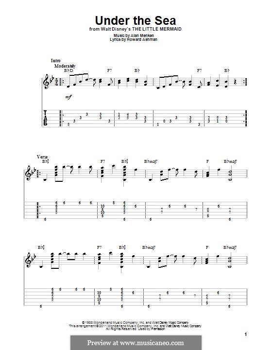 Under the Sea (from The Little Mermaid): For guitar with tab by Alan Menken