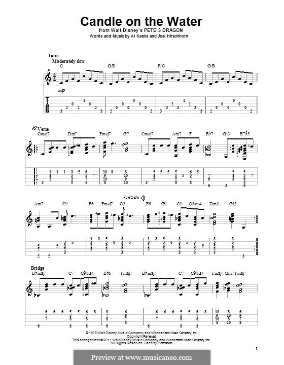 Candle on the Water (from Walt Disney's Pete's Dragon): For guitar with tab by Al Kasha, Joel Hirschhorn