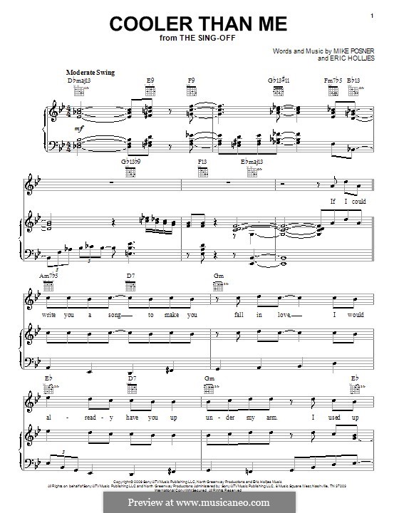 Cooler Than Me: For voice and piano (or guitar) by Eric Holljes, Mike Posner