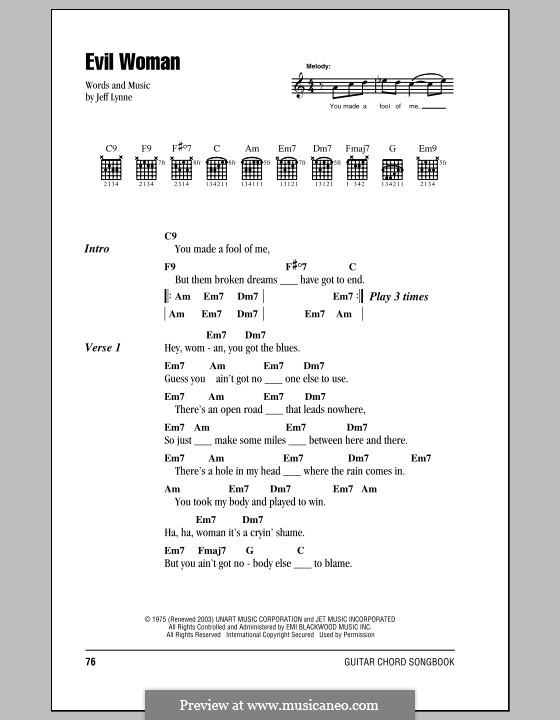 Evil Woman (Electric Light Orchestra): Lyrics and chords by Jeff Lynne