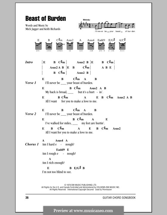 Beast of Burden (The Rolling Stones): Lyrics and chords by Keith Richards, Mick Jagger