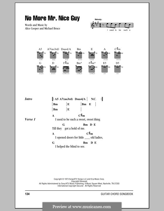 No More Mr. Nice Guy: Lyrics and chords by Alice Cooper, Michael Bruce