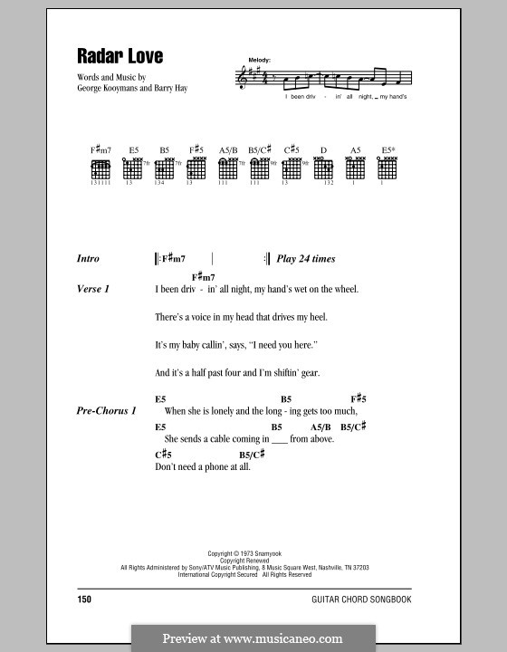 Radar Love (Golden Earring): Lyrics and chords by Barry Hay, George Kooymans