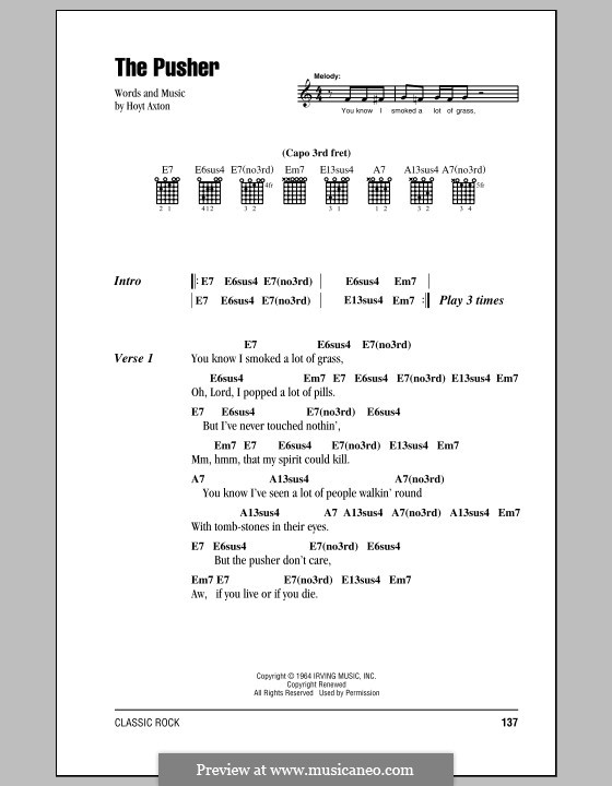 The Pusher (Steppenwolf): Lyrics and chords by Hoyt Axton