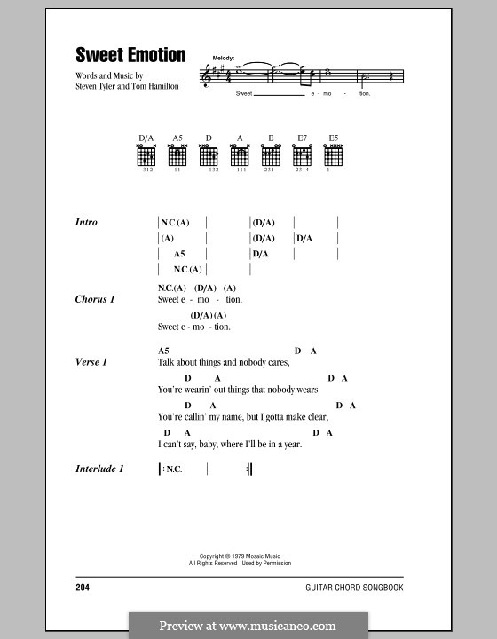 Sweet Emotion (Aerosmith): Lyrics and chords by Steven Tyler, Tom Hamilton