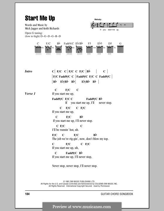 Start Me Up (The Rolling Stones): Lyrics and chords by Keith Richards, Mick Jagger