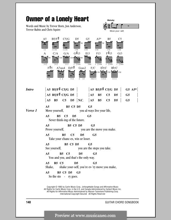 Owner of a Lonely Heart (Yes): Lyrics and chords by Chris Squire, Jon Anderson, Trevor Horn, Trevor Rabin