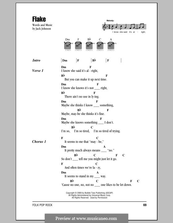 Flake: Lyrics and chords by Jack Johnson