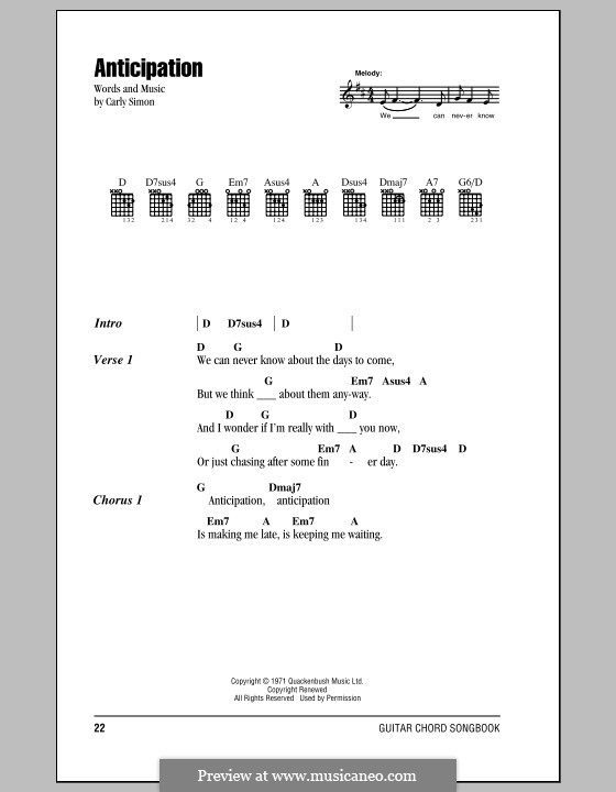 Anticipation: Lyrics and chords by Carly Simon