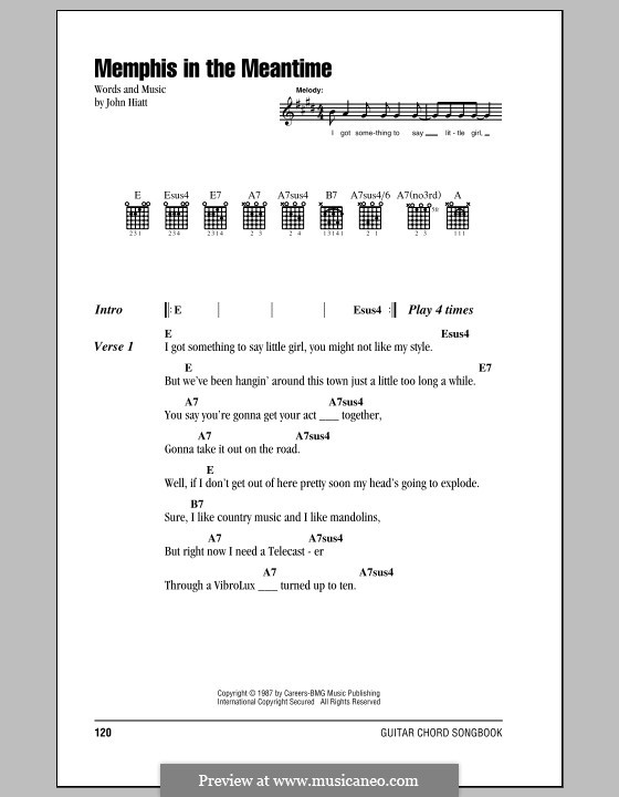 Memphis In The Meantime By J Hiatt Sheet Music On Musicaneo