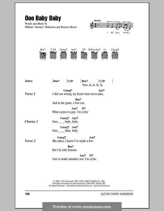 Ooo Baby Baby (The Miracles): Lyrics and chords by Smokey Robinson, Warren Moore