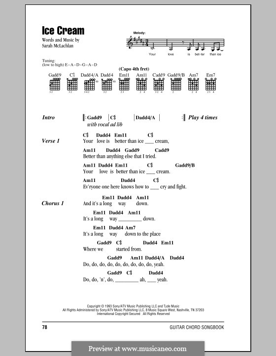 Ice Cream: Lyrics and chords by Sarah McLachlan