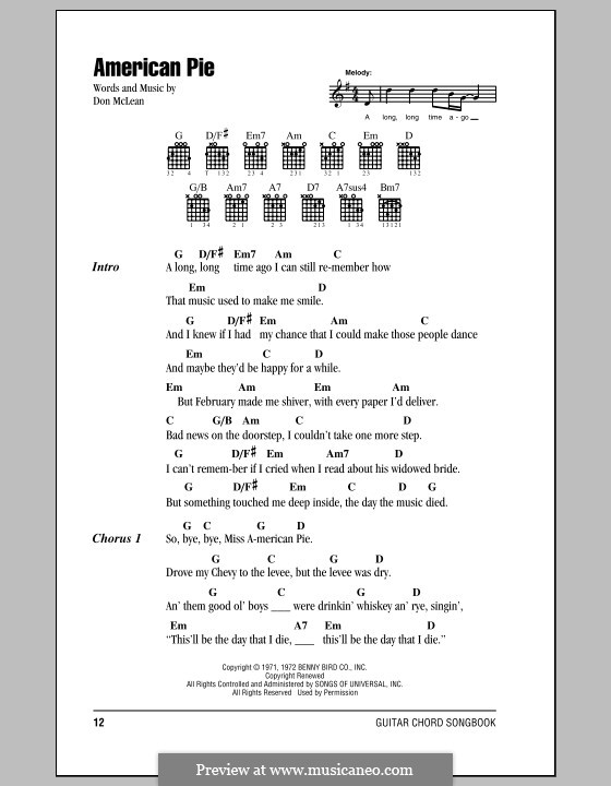 American Pie (Madonna): Lyrics and chords by Don McLean