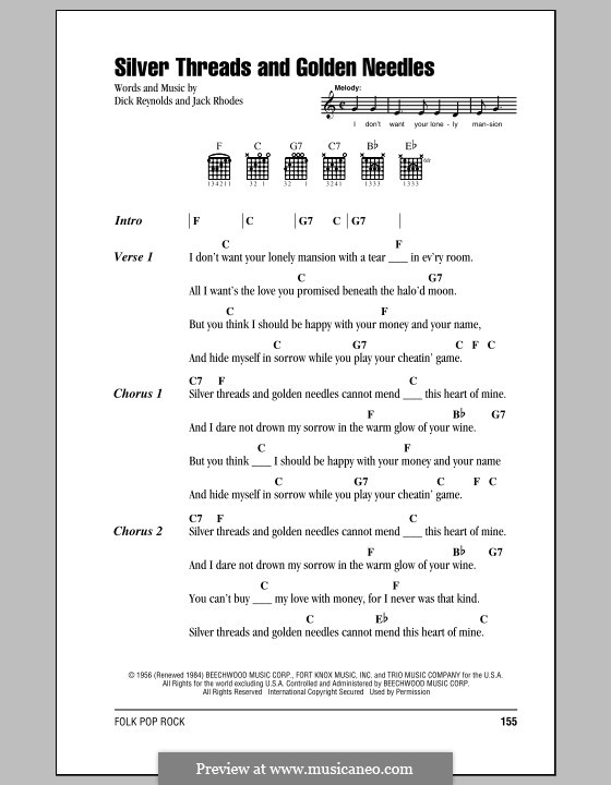 Silver Threads and Golden Needles (Linda Ronstadt): Lyrics and chords by Dick Reynolds, Jack Rhodes