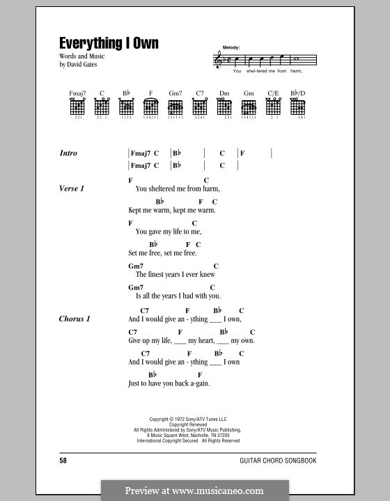 Everything I Own (Bread): Lyrics and chords by David Gates