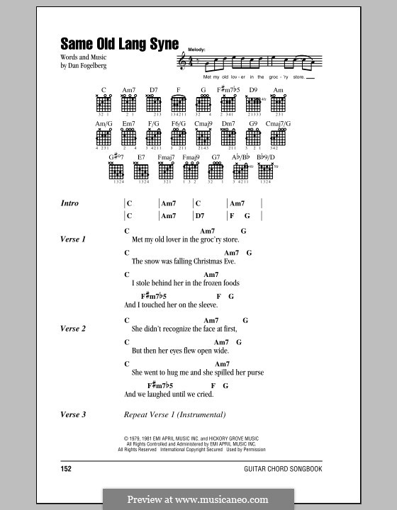 Same Old Lang Syne: Lyrics and chords by Dan Fogelberg