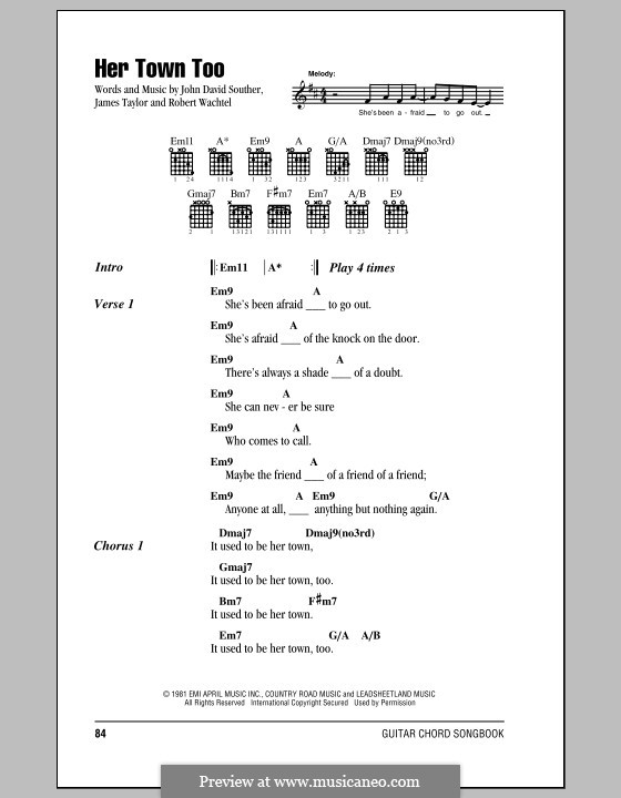 Her Town Too: Lyrics and chords by James Taylor, John David Souther, Waddy Wachtel