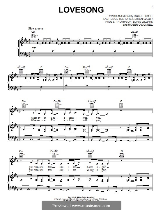 Lovesong (Adele): For voice and piano (or guitar) by Boris Williams, Laurence Tolhurst, Porl Thompson, Robert Gary Smith, Roger O'Donnell, Simon Gallup