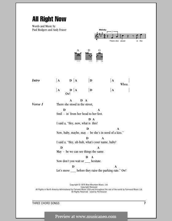 All Right Now (Free): Lyrics and chords by Andy Fraser, Paul Rodgers