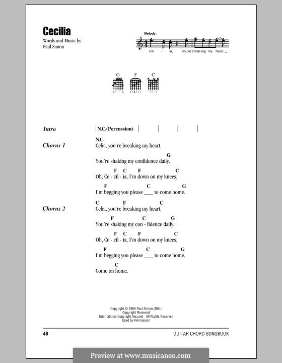 Cecilia (Simon & Garfunkel): Lyrics and chords by Paul Simon