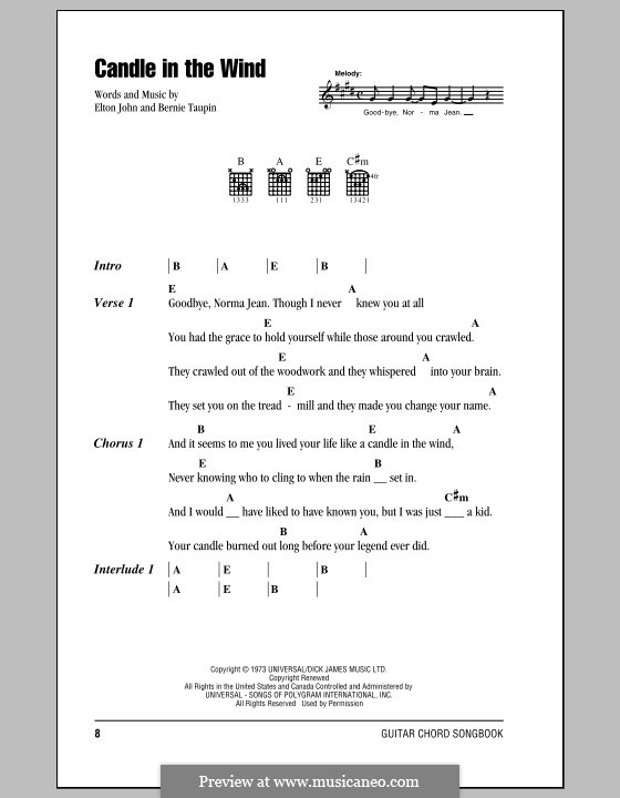 Candle in the Wind: Lyrics and chords by Elton John