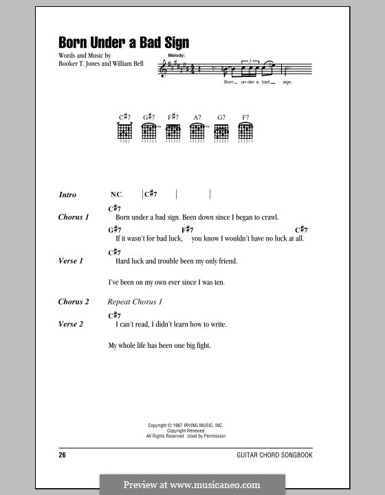 Born Under a Bad Sign: Lyrics and chords by Booker T. Jones, William Bell