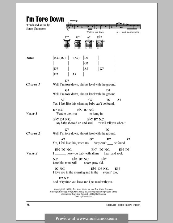 I'm Tore Down (Eric Clapton): Lyrics and chords by Sonny Thompson