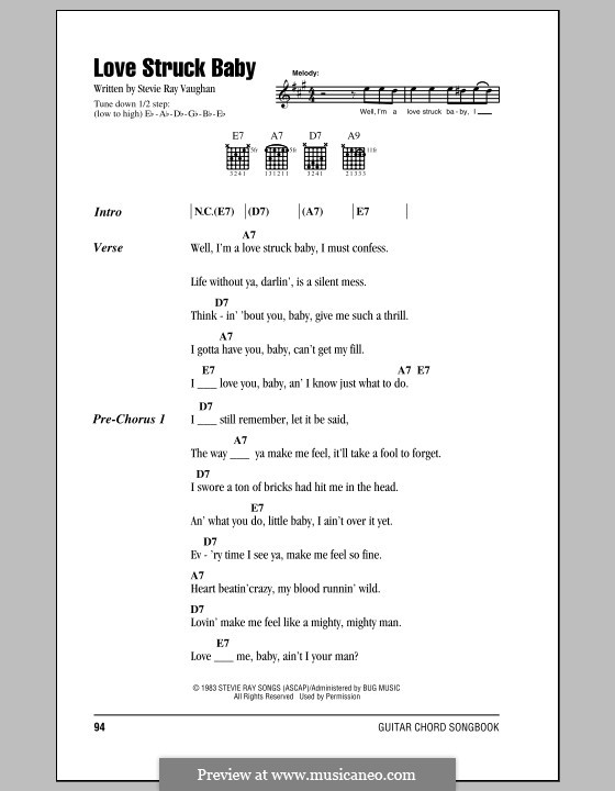 Love Struck Baby: Lyrics and chords by Stevie Ray Vaughan