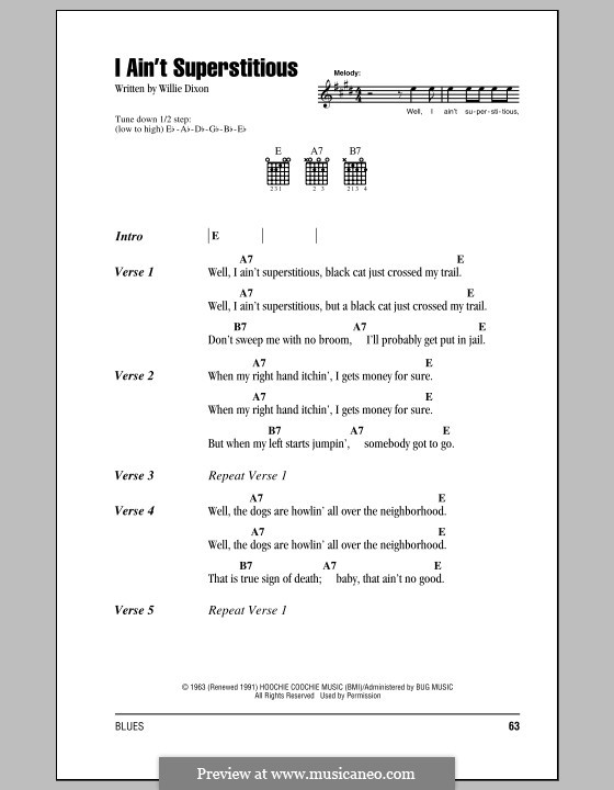 I Ain't Superstitious: Lyrics and chords by Willie Dixon