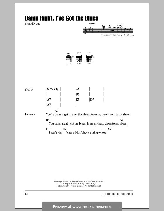 Damn Right, I've Got the Blues: Lyrics and chords by Buddy Guy