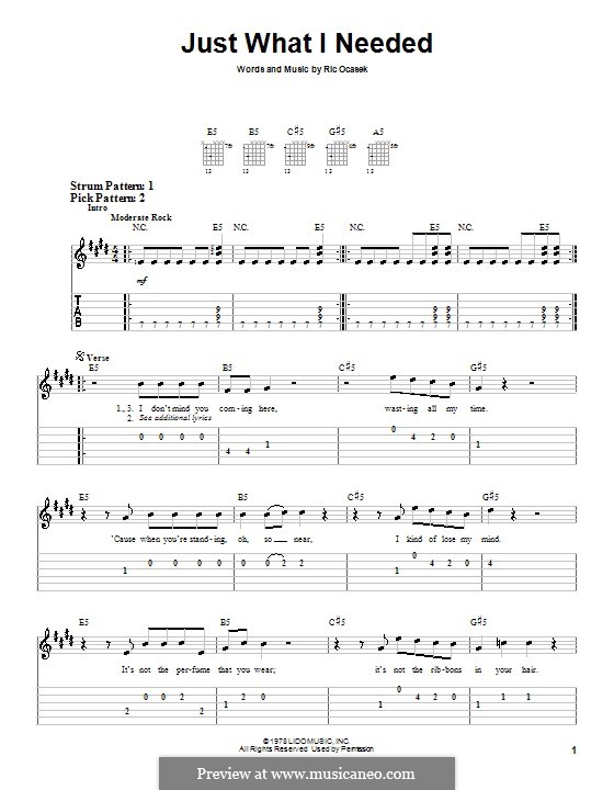 Just What I Needed (The Cars) by R. Ocasek - sheet music on MusicaNeo