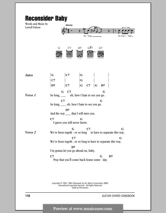 Reconsider Baby (Elvis Presley): Lyrics and chords by Lowell Fulson