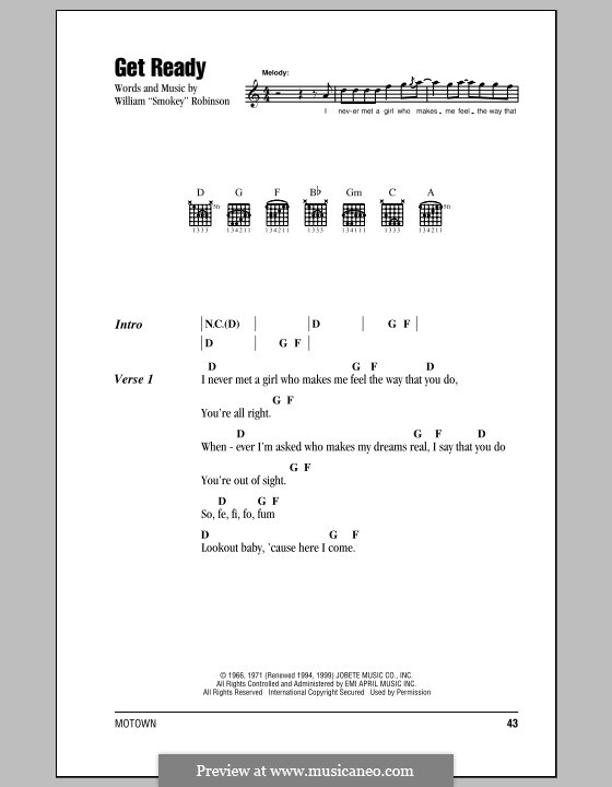 Get Ready (Rare Earth): Lyrics and chords by Smokey Robinson