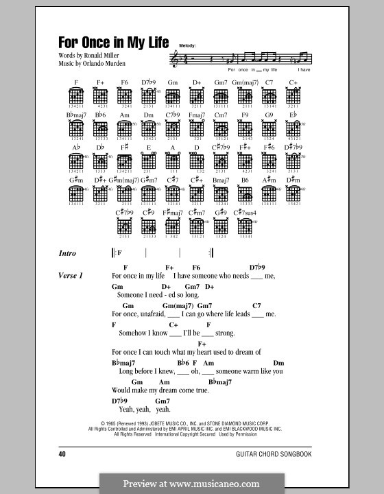 For Once in My Life: Lyrics and chords by Orlando Murden, Ronald Miller