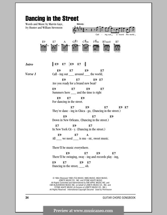 Dancing in the Street (Martha & The Vandellas): Lyrics and chords by Ivory Joe Hunter, Marvin P. Gaye, William Stevenson