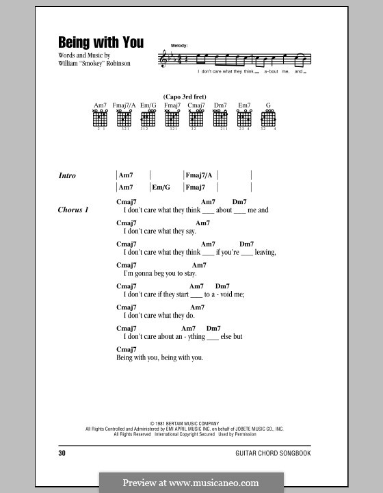 Being with You: Lyrics and chords by Smokey Robinson