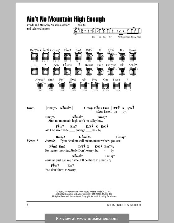 Ain't No Mountain High Enough: Lyrics and chords by Nicholas Ashford, Valerie Simpson