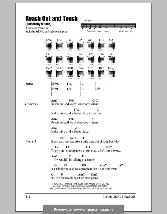 Reach Out and Touch (Somebody's Hand): Lyrics and chords (Diana Ross) by Nicholas Ashford, Valerie Simpson