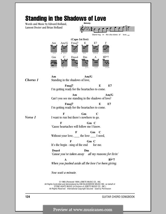 Standing in the Shadows of Love (The Four Tops): Lyrics and chords by Brian Holland, Edward Holland Jr., Lamont Dozier