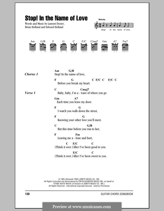 Stop in the Name of Love (The Supremes): Lyrics and chords by Brian Holland, Edward Holland Jr., Lamont Dozier