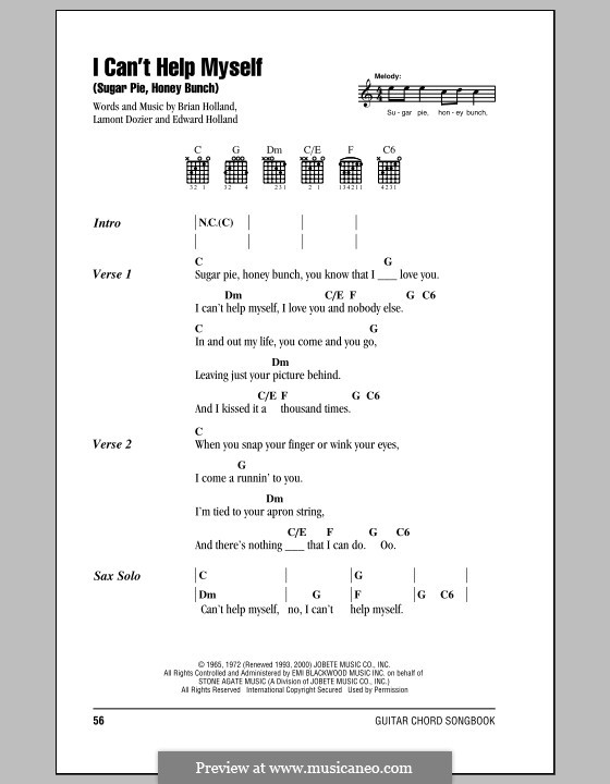 I Can't Help Myself (Sugar Pie, Honey Bunch): Lyrics and chords by Brian Holland, Edward Holland Jr., Lamont Dozier